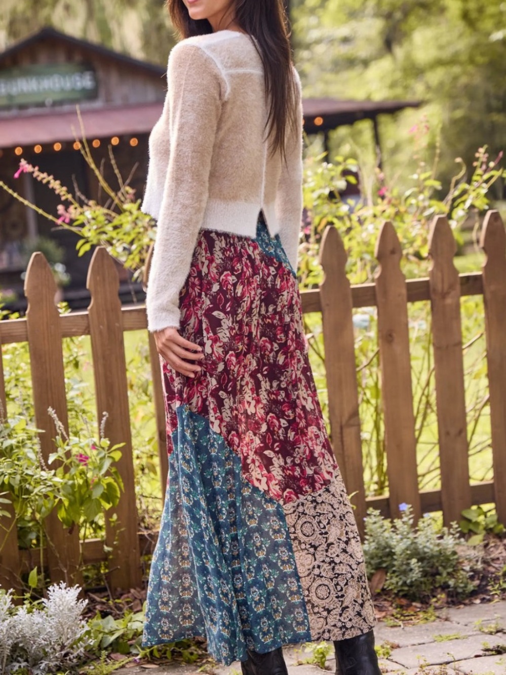 Natural life NWT Valentina bohemian patchwork floral flowy maxi skirt sz m